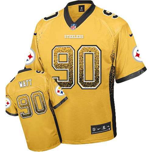 Nike Steelers #90 T. J. Watt Gold Men's Stitched NFL Elite Drift Fashion Jersey - Click Image to Close
